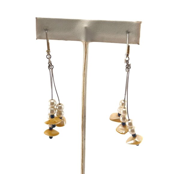 Handcrafted Dangle Earrings With Faux Pearls & Shell Accents - Picture 6 of 7